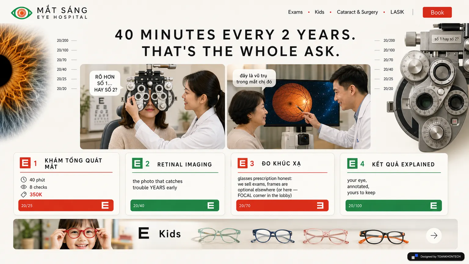 MẮT SÁNG EYE HOSPITAL website concept artboard focused on theexam