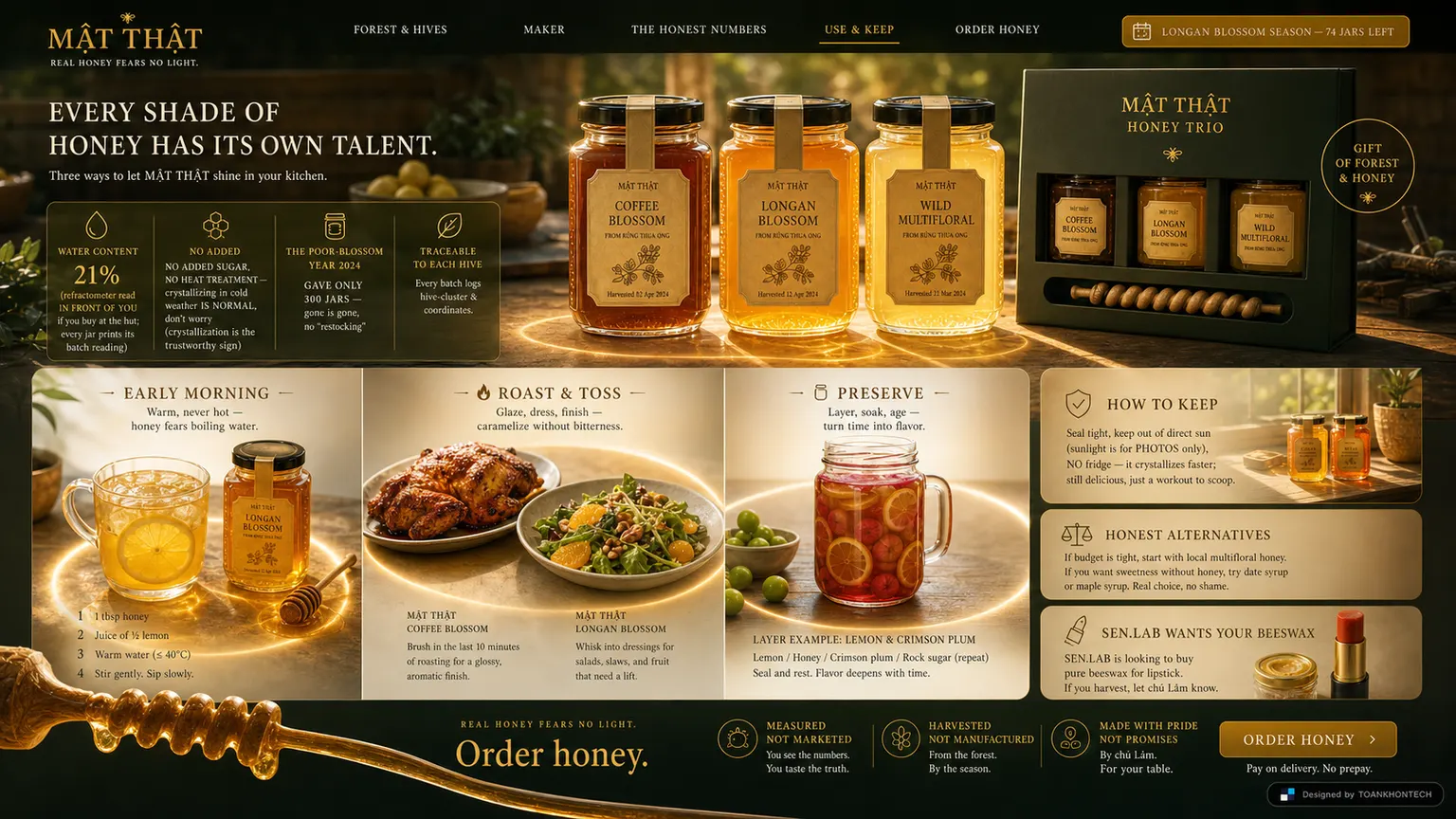 MẬT THẬT website concept artboard focused on product choice