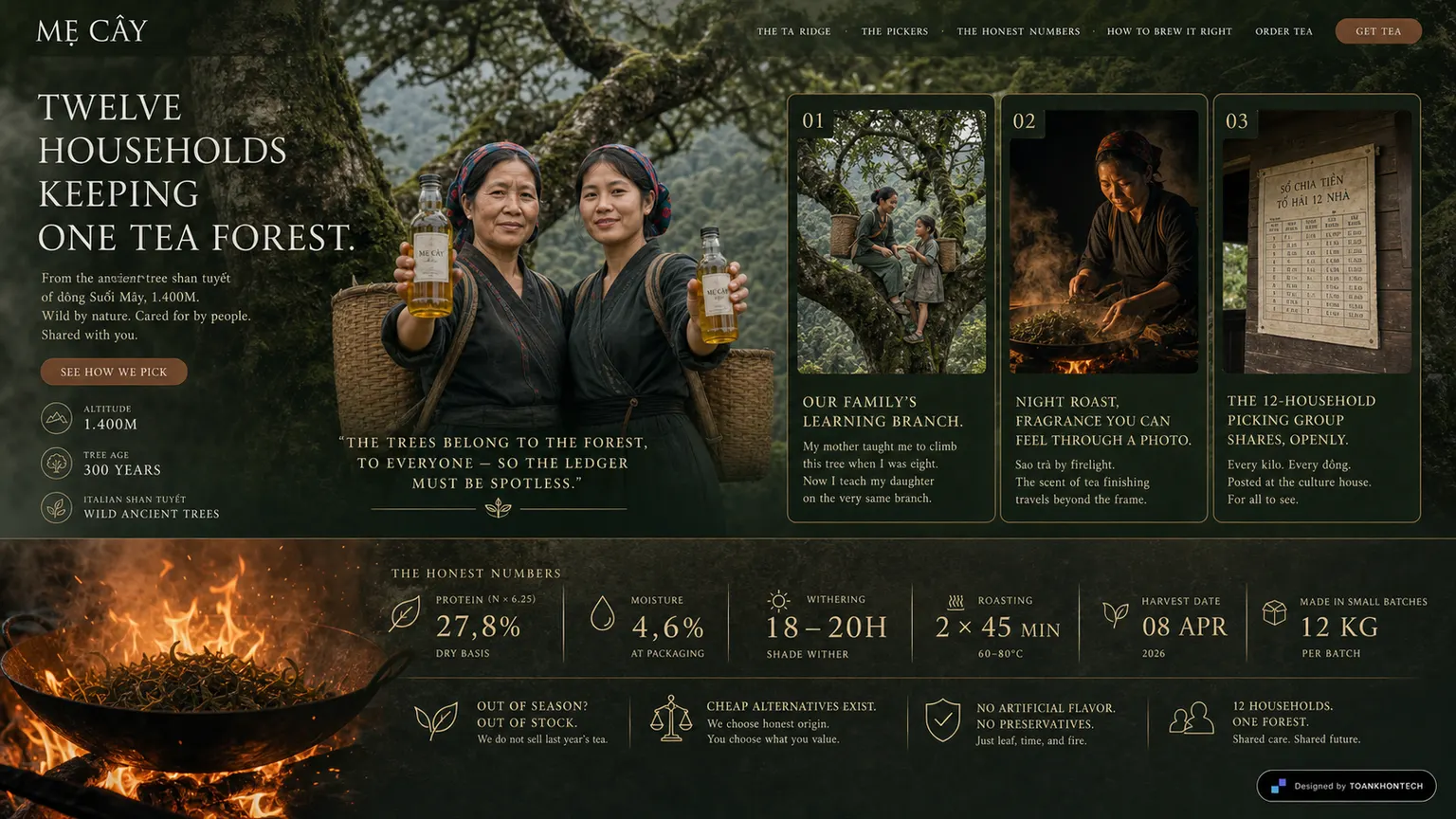 MẸ CÂY website concept artboard focused on maker record