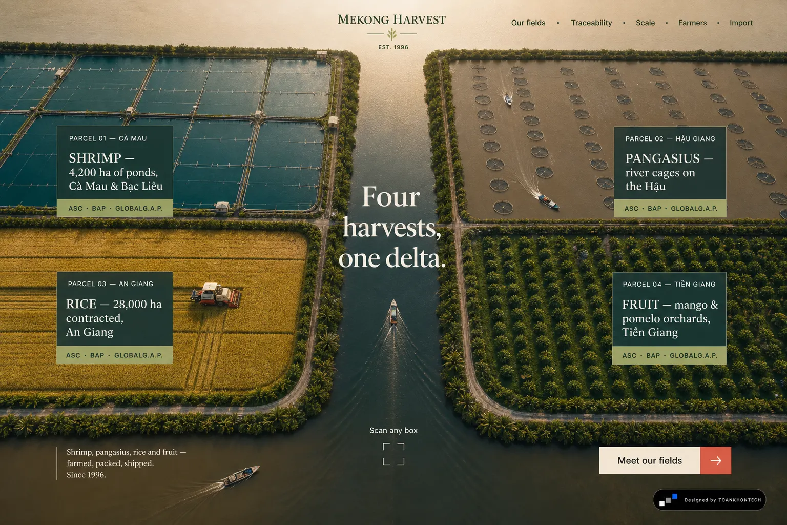 Mekong Harvest website concept artboard focused on fields