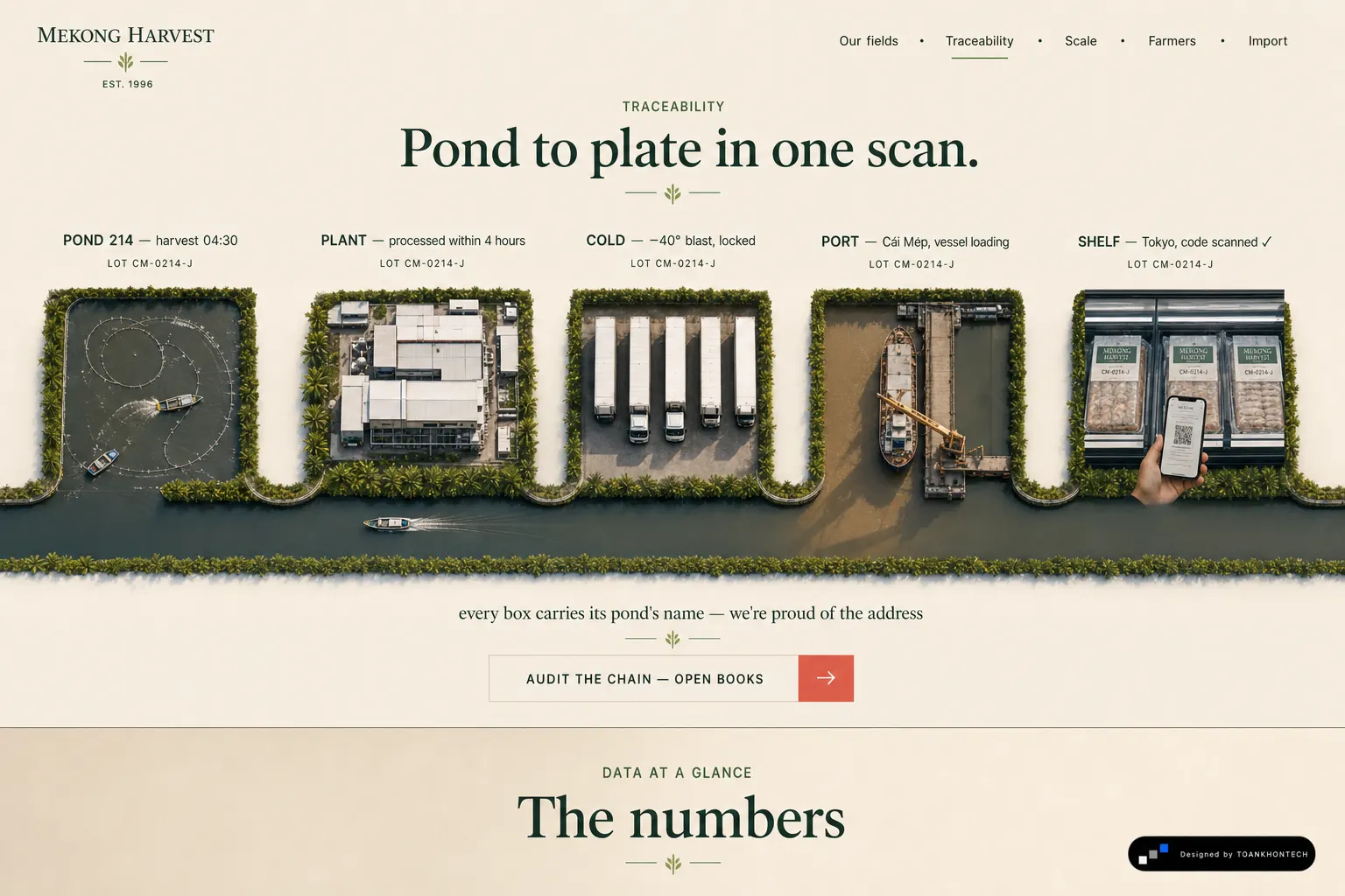 Mekong Harvest website concept artboard focused on traceability