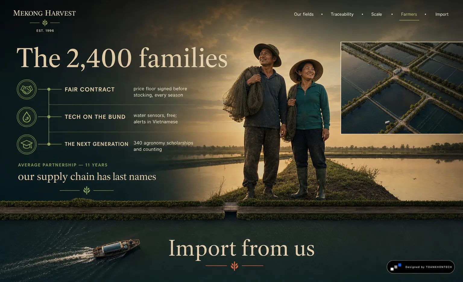 Mekong Harvest website concept artboard focused on farmers
