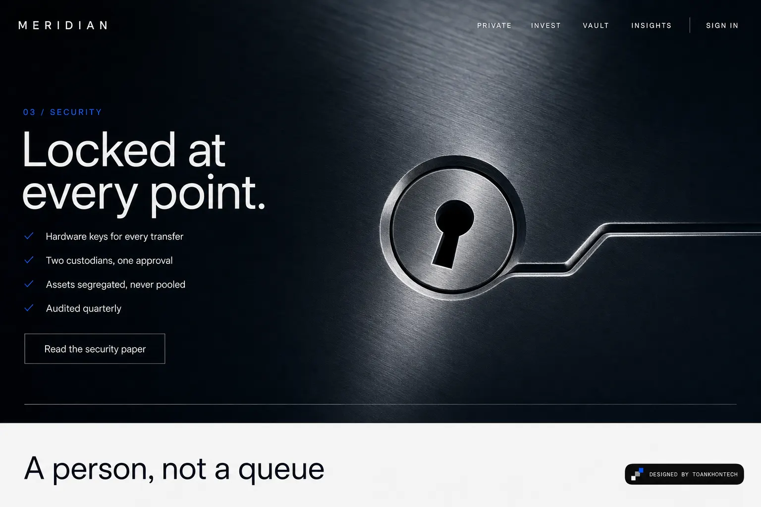 MERIDIAN website concept artboard focused on security