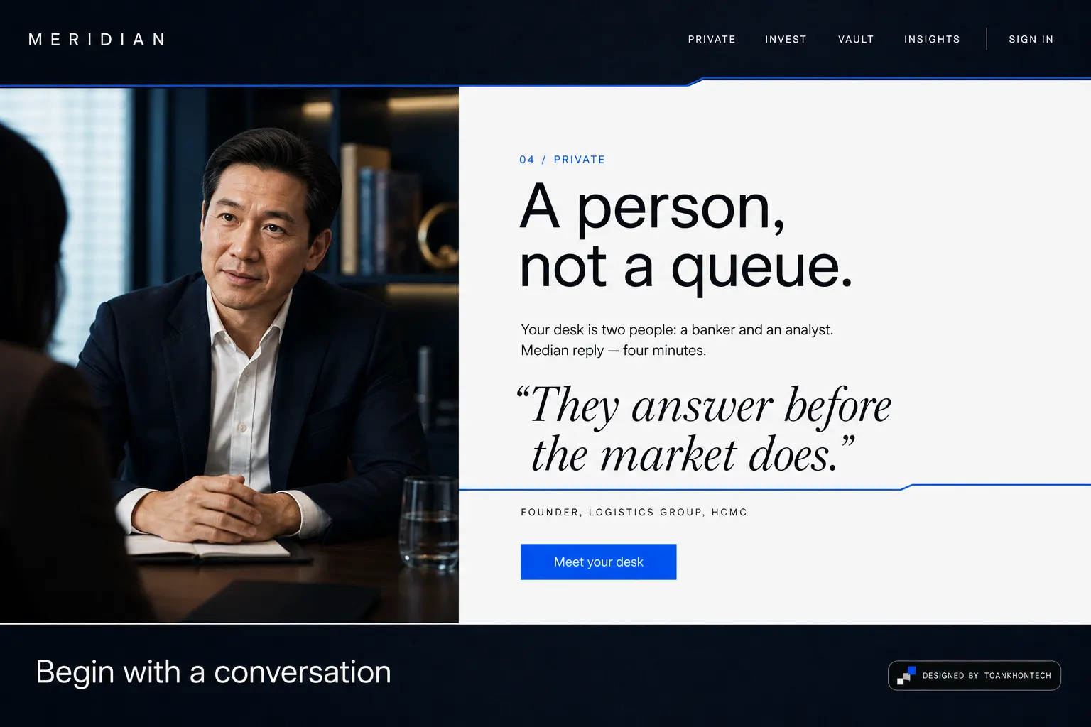 MERIDIAN website concept artboard focused on advisory