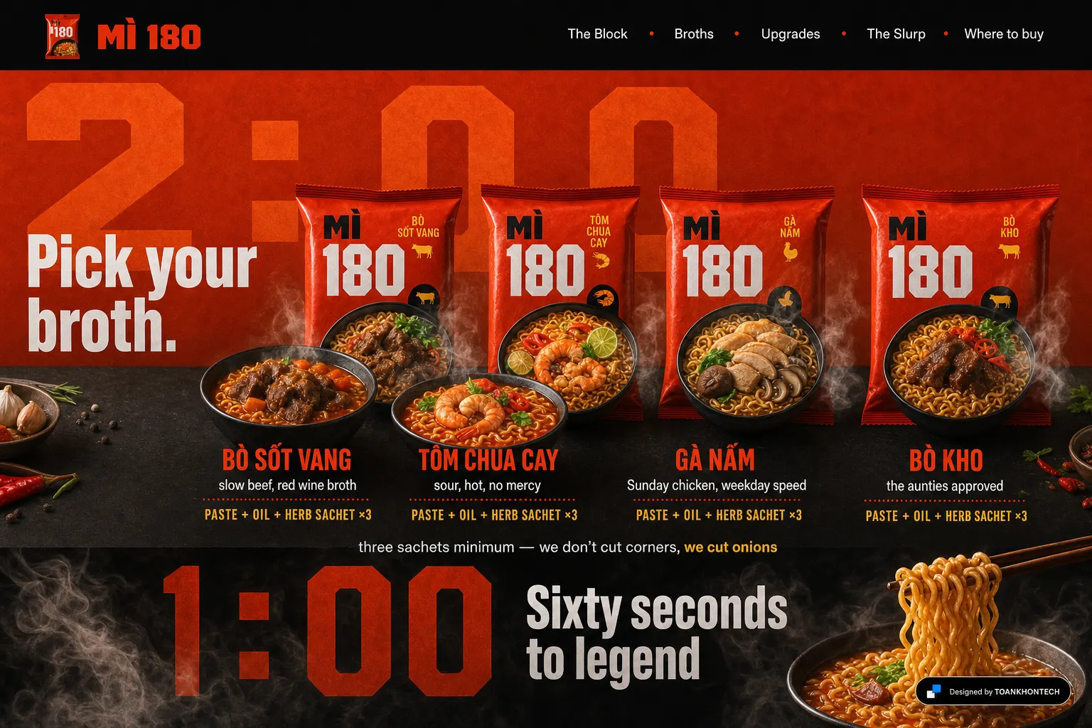 MÌ 180 website concept artboard focused on broths