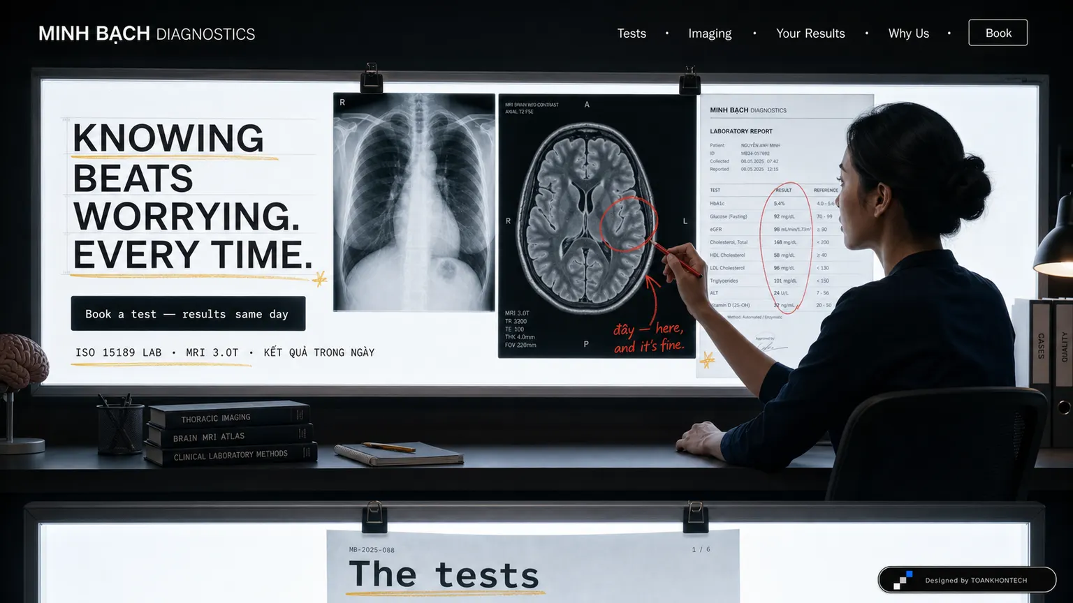 MINH BẠCH DIAGNOSTICS opening interface — a healthcare service website
