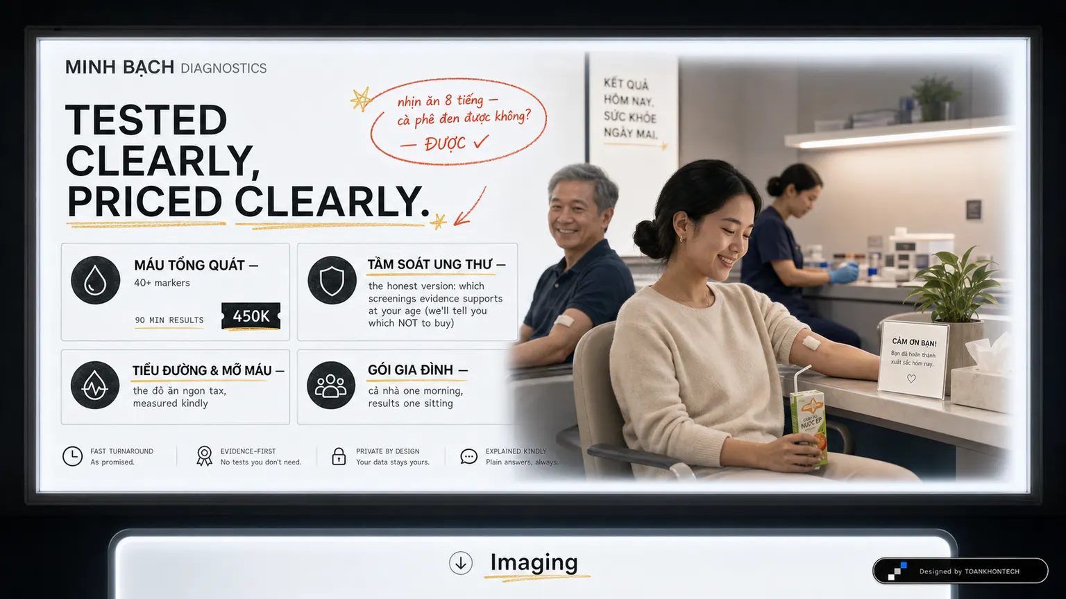 MINH BẠCH DIAGNOSTICS website concept artboard focused on tests