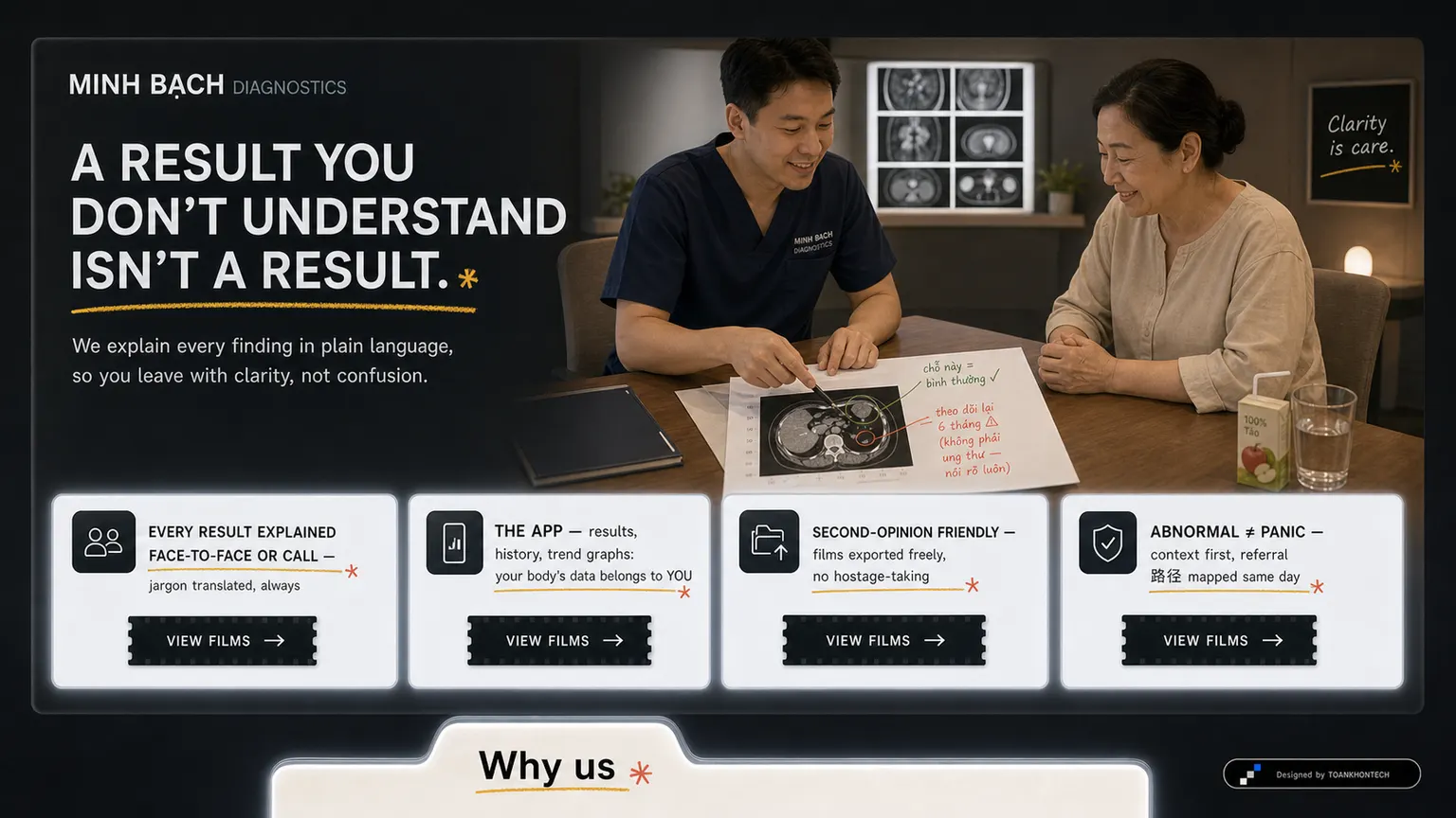 MINH BẠCH DIAGNOSTICS website concept artboard focused on results