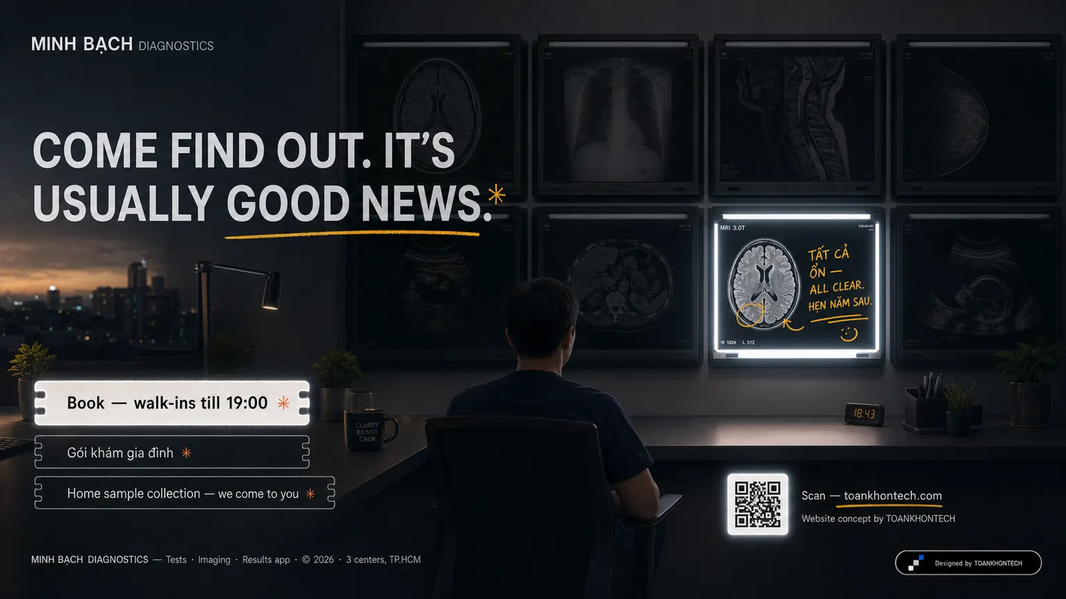 MINH BẠCH DIAGNOSTICS website concept artboard focused on closing invitation