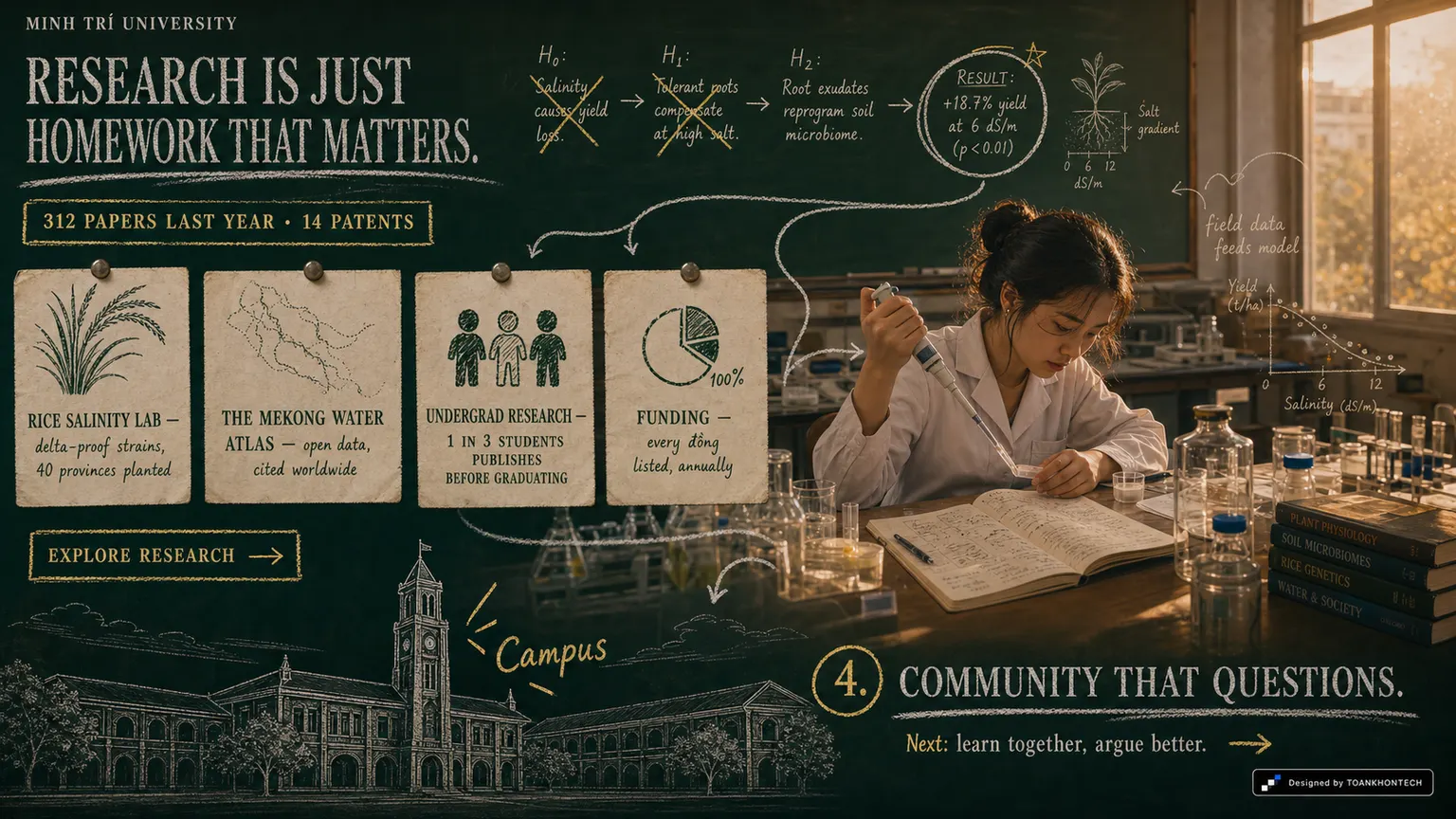 MINH TRÍ UNIVERSITY website concept artboard focused on research