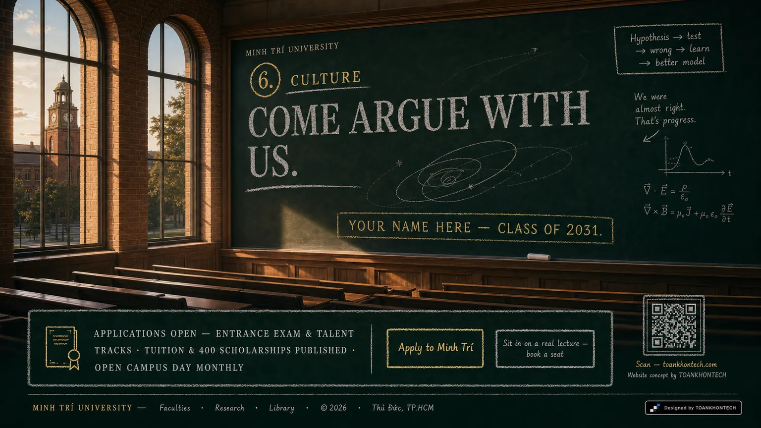 MINH TRÍ UNIVERSITY website concept artboard focused on closing invitation