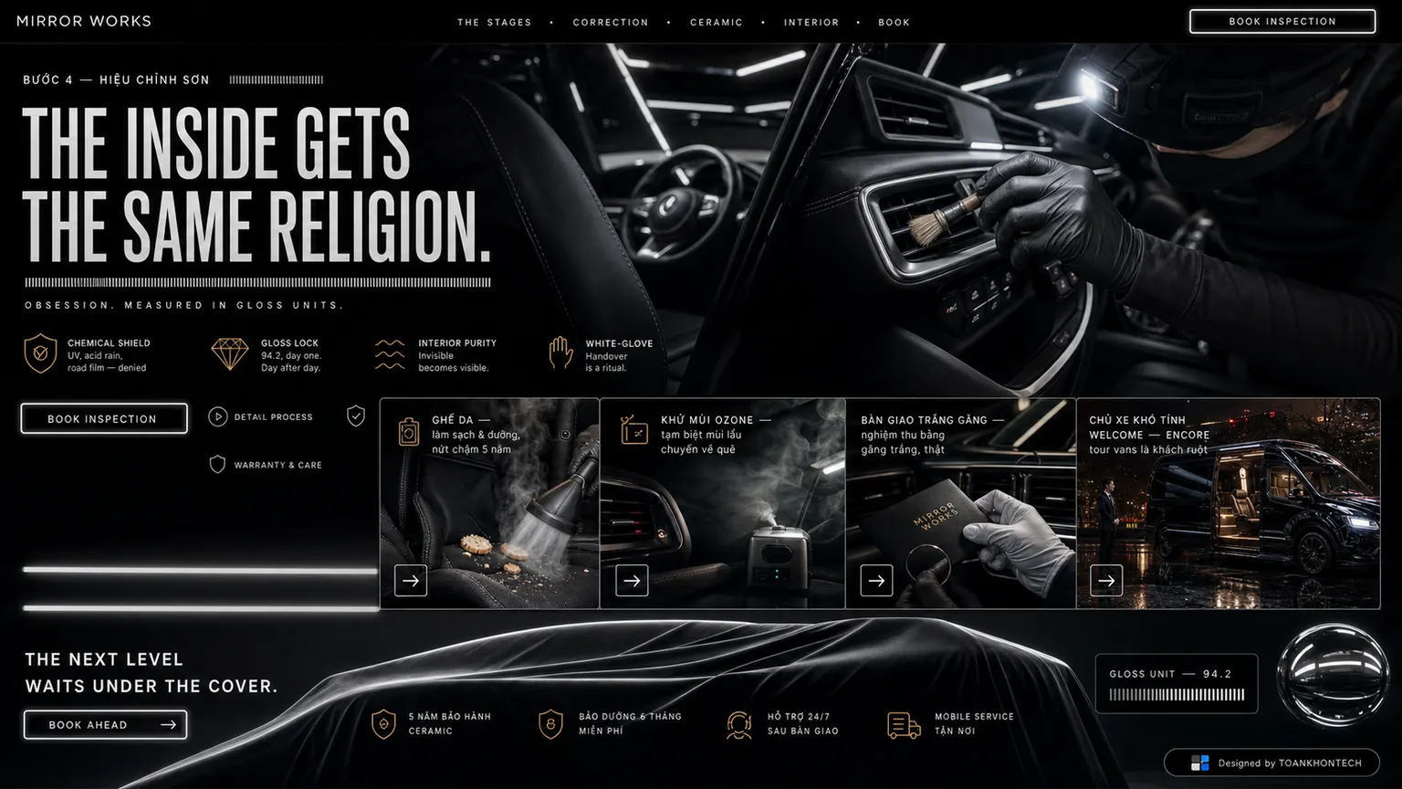 MIRROR WORKS website concept artboard focused on interior