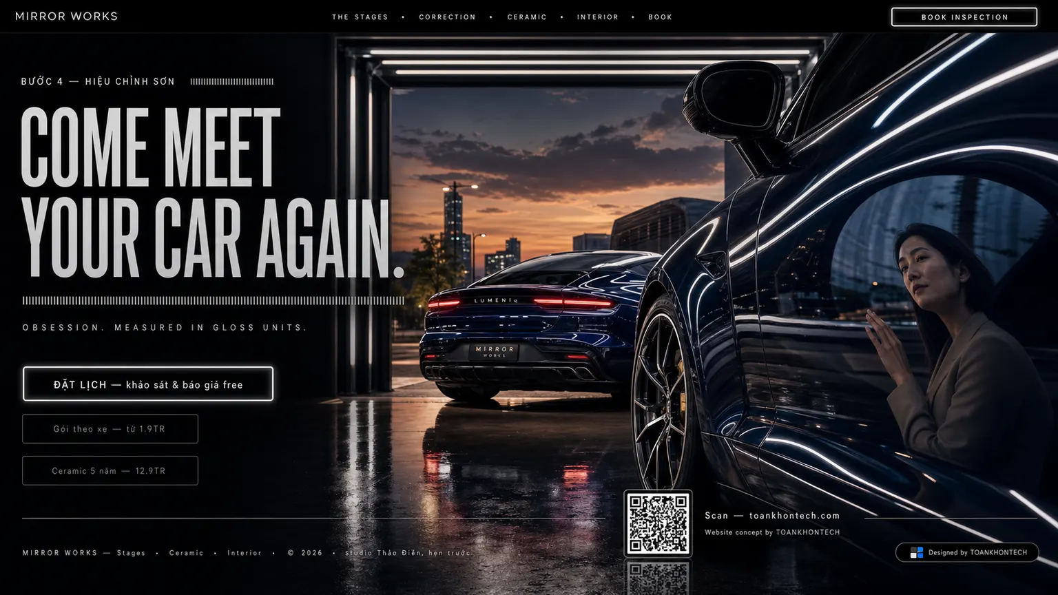 MIRROR WORKS website concept artboard focused on closing invitation