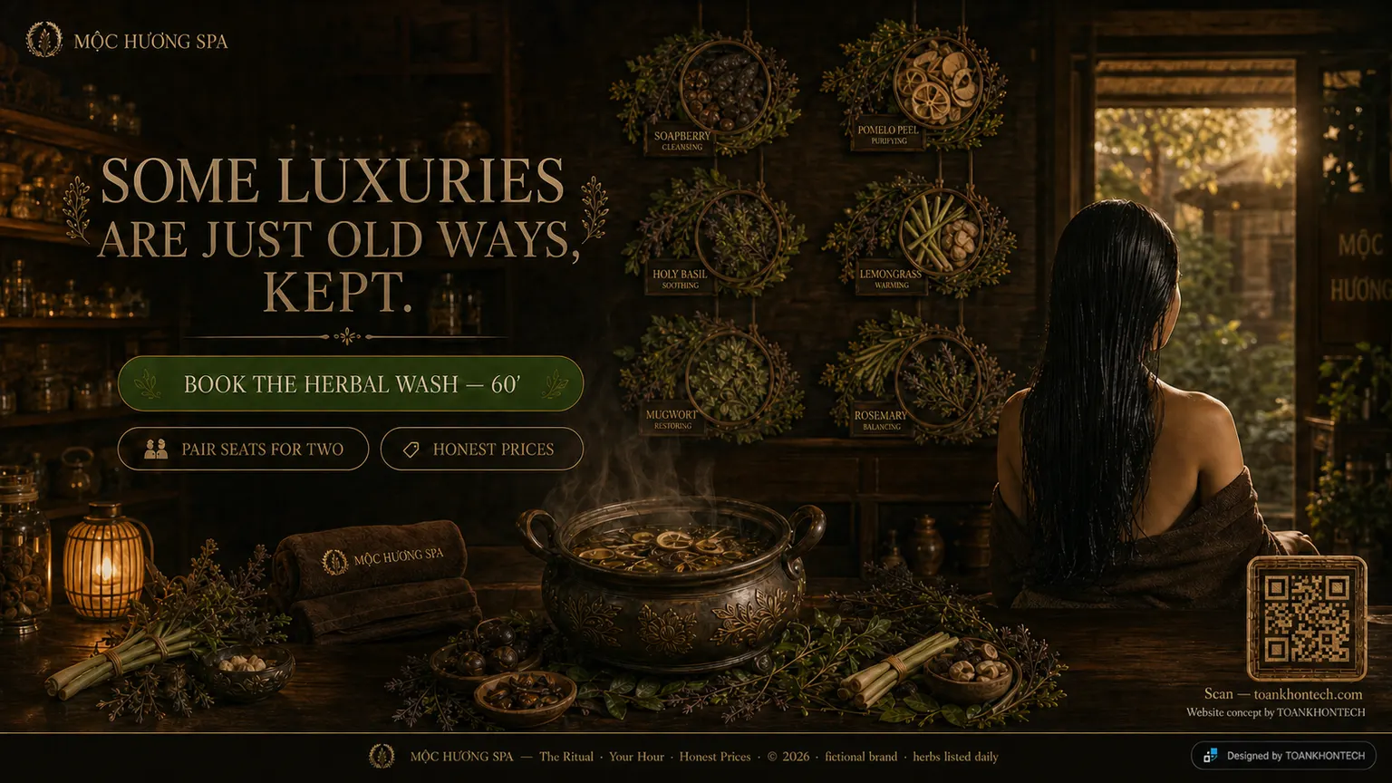 MỘC HƯƠNG SPA website concept artboard focused on closing invitation