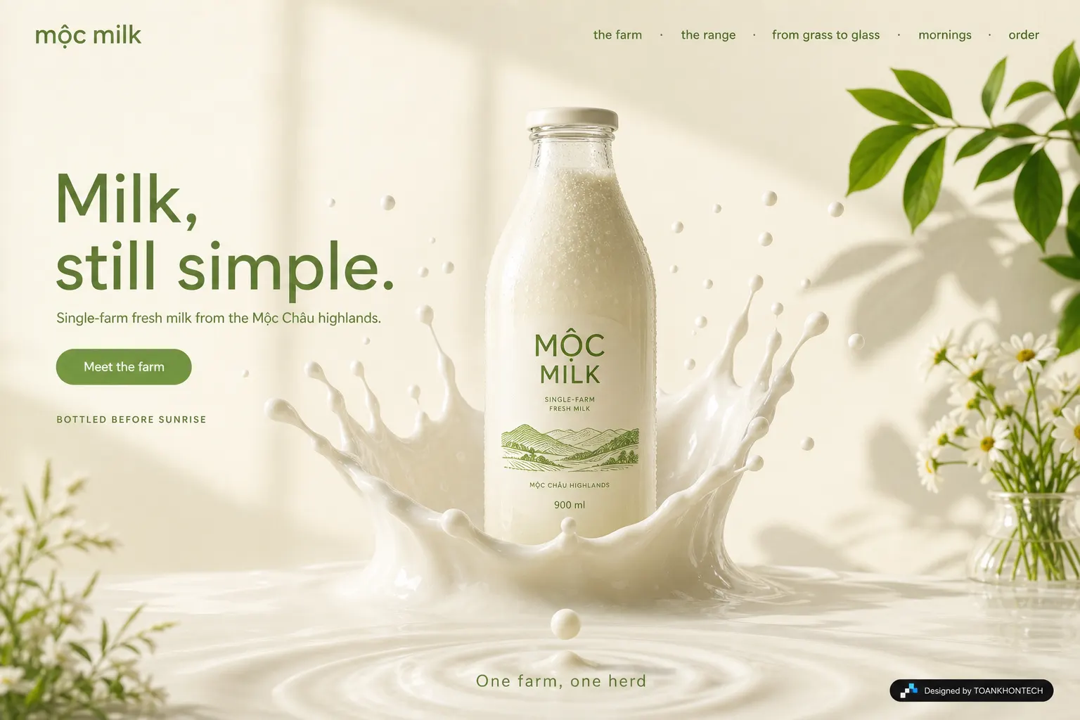 mộc milk opening interface — a consumer product website