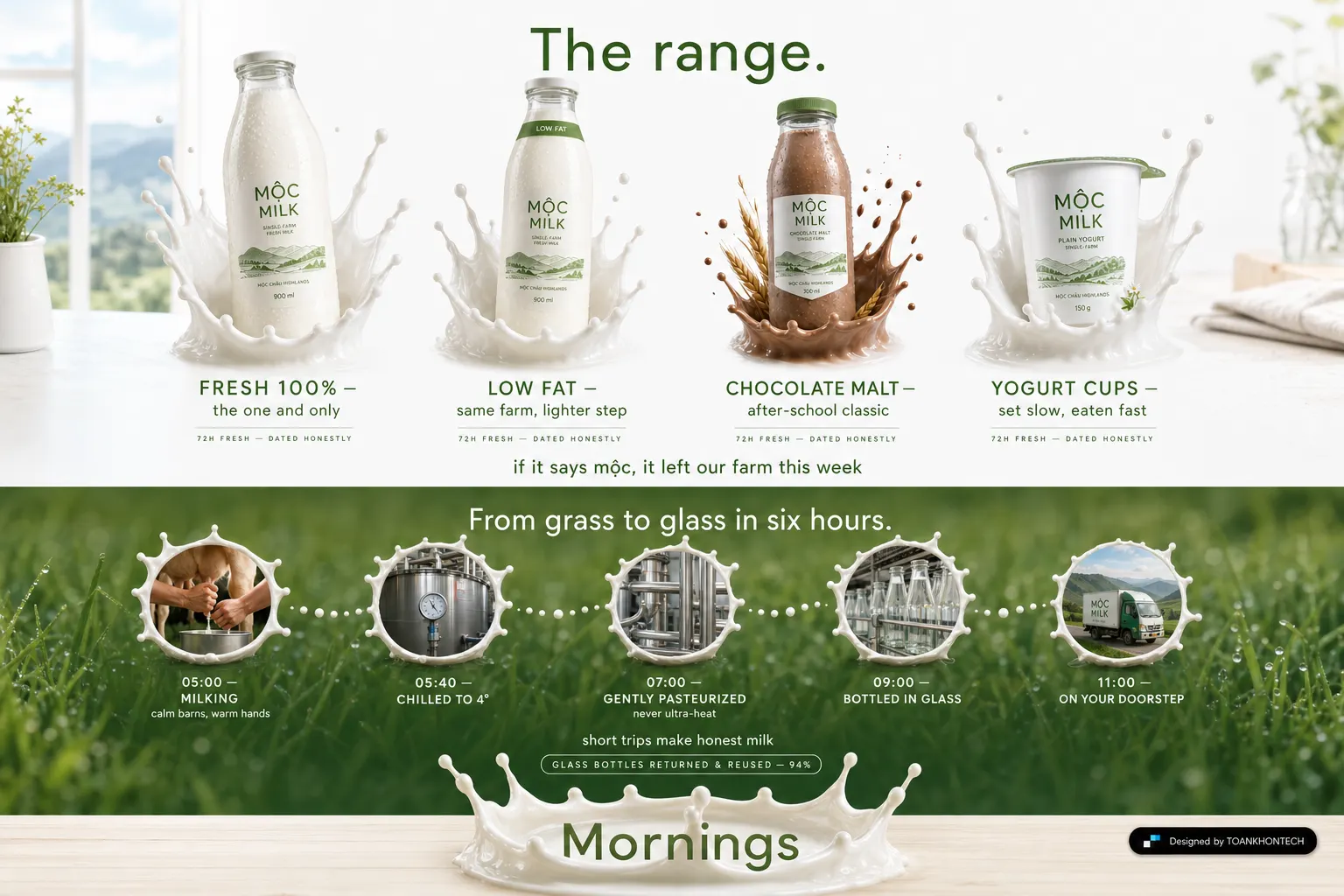 mộc milk website concept artboard focused on making process