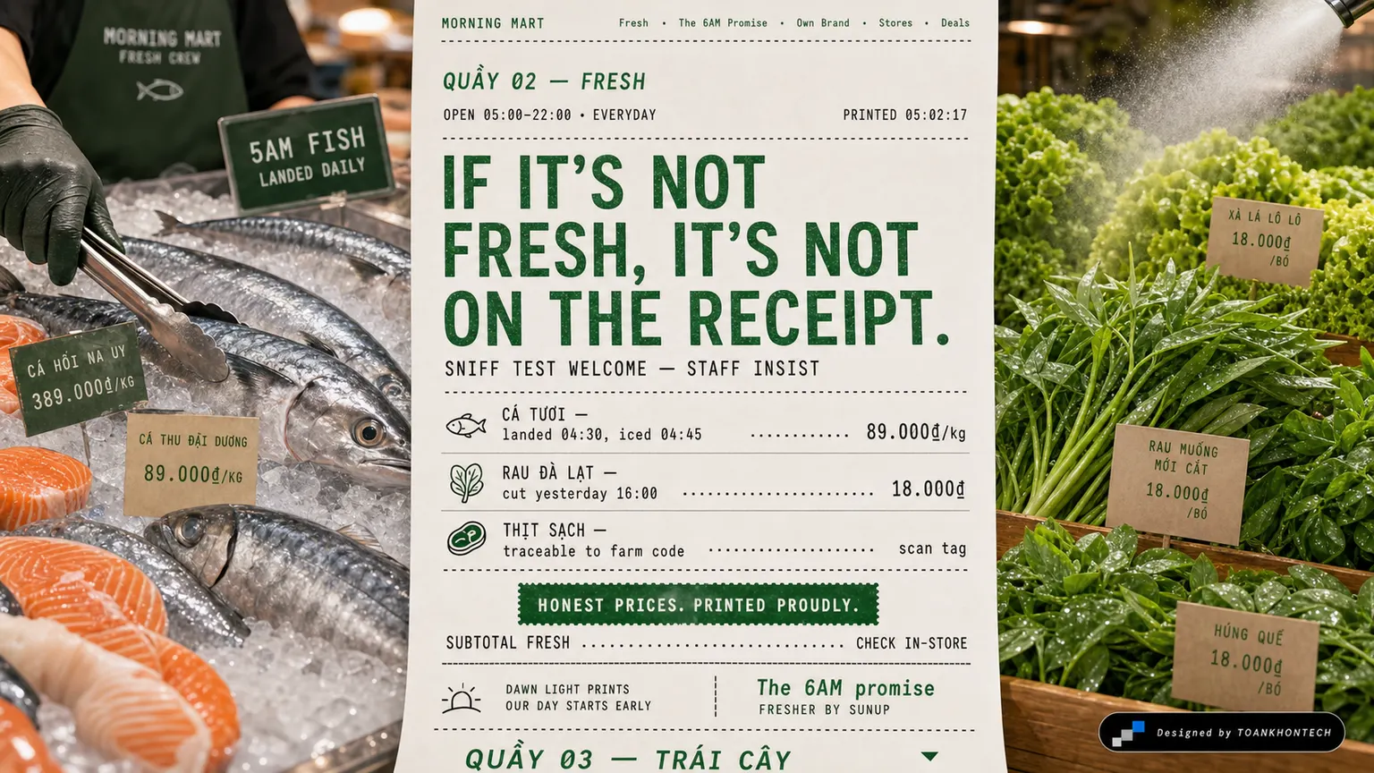 MORNING MART website concept artboard focused on fresh