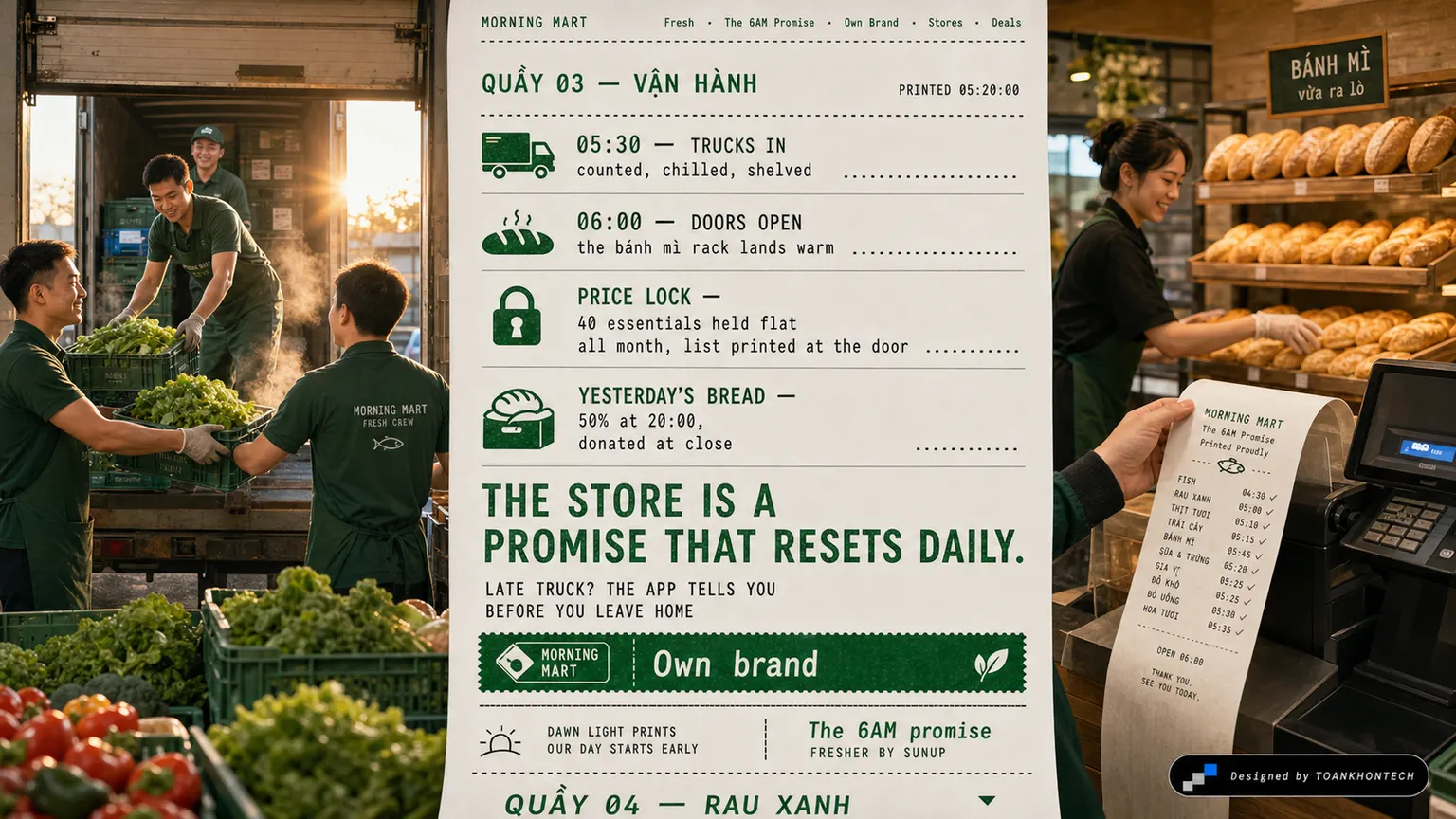 MORNING MART website concept artboard focused on promise