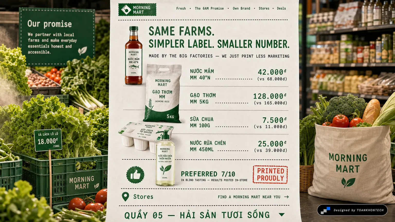 MORNING MART website concept artboard focused on ownbrand