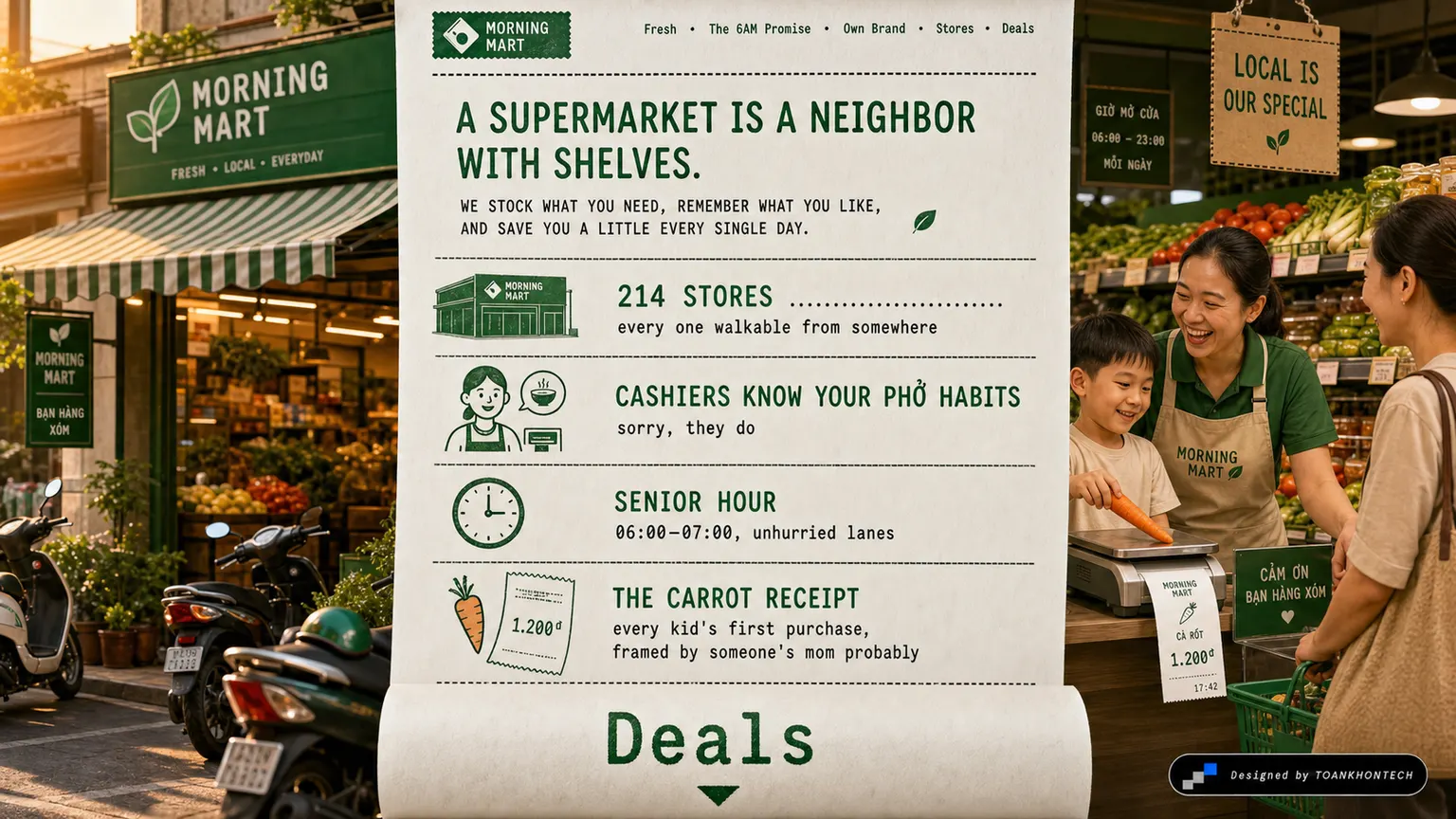 MORNING MART website concept artboard focused on stores