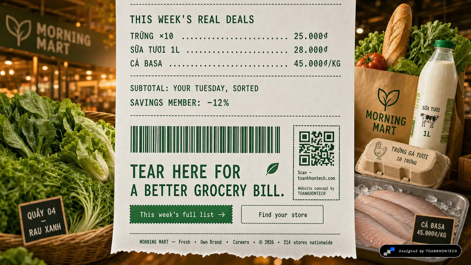 MORNING MART website concept artboard focused on closing invitation