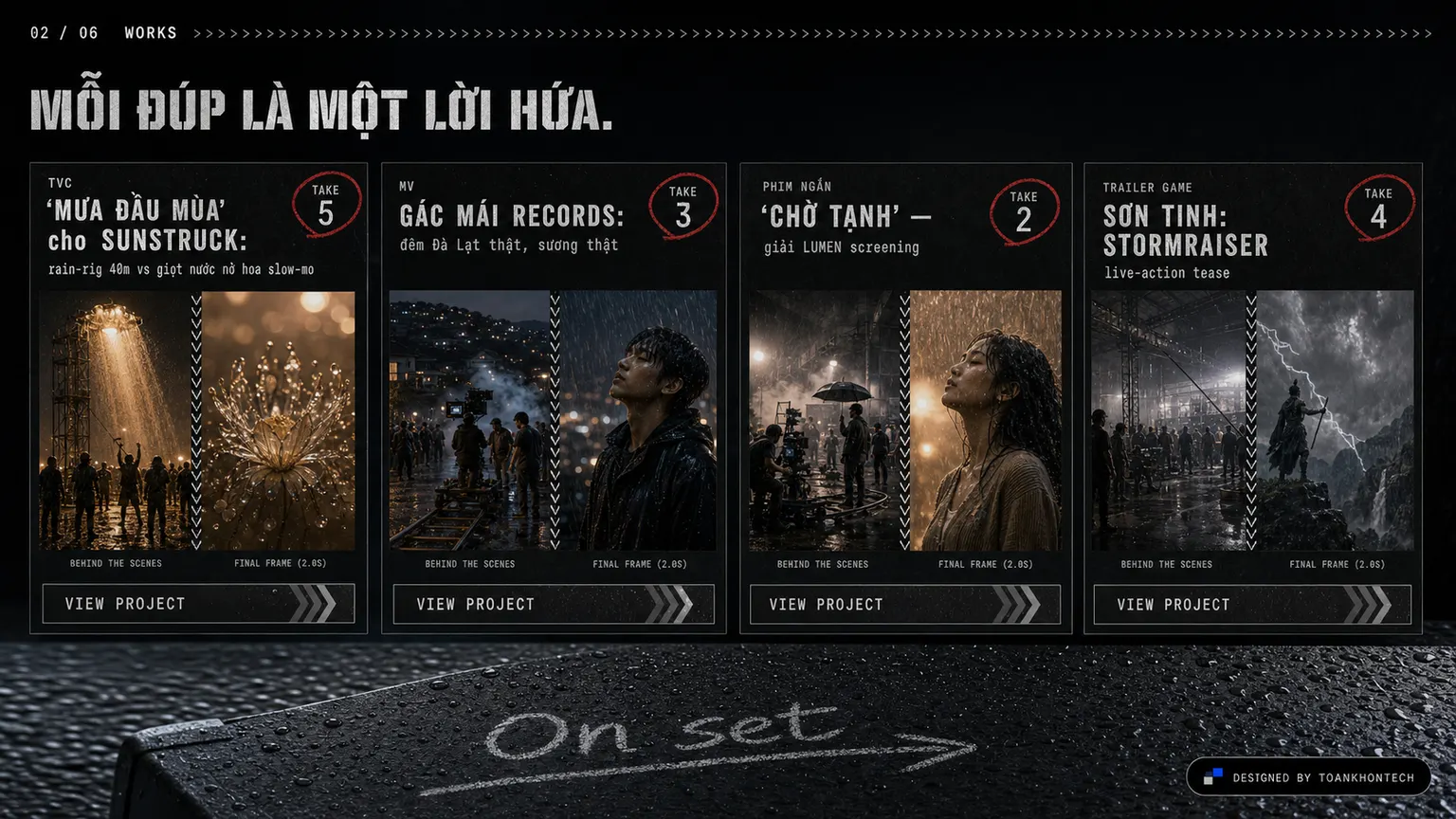 MƯA FILMS website concept artboard focused on works