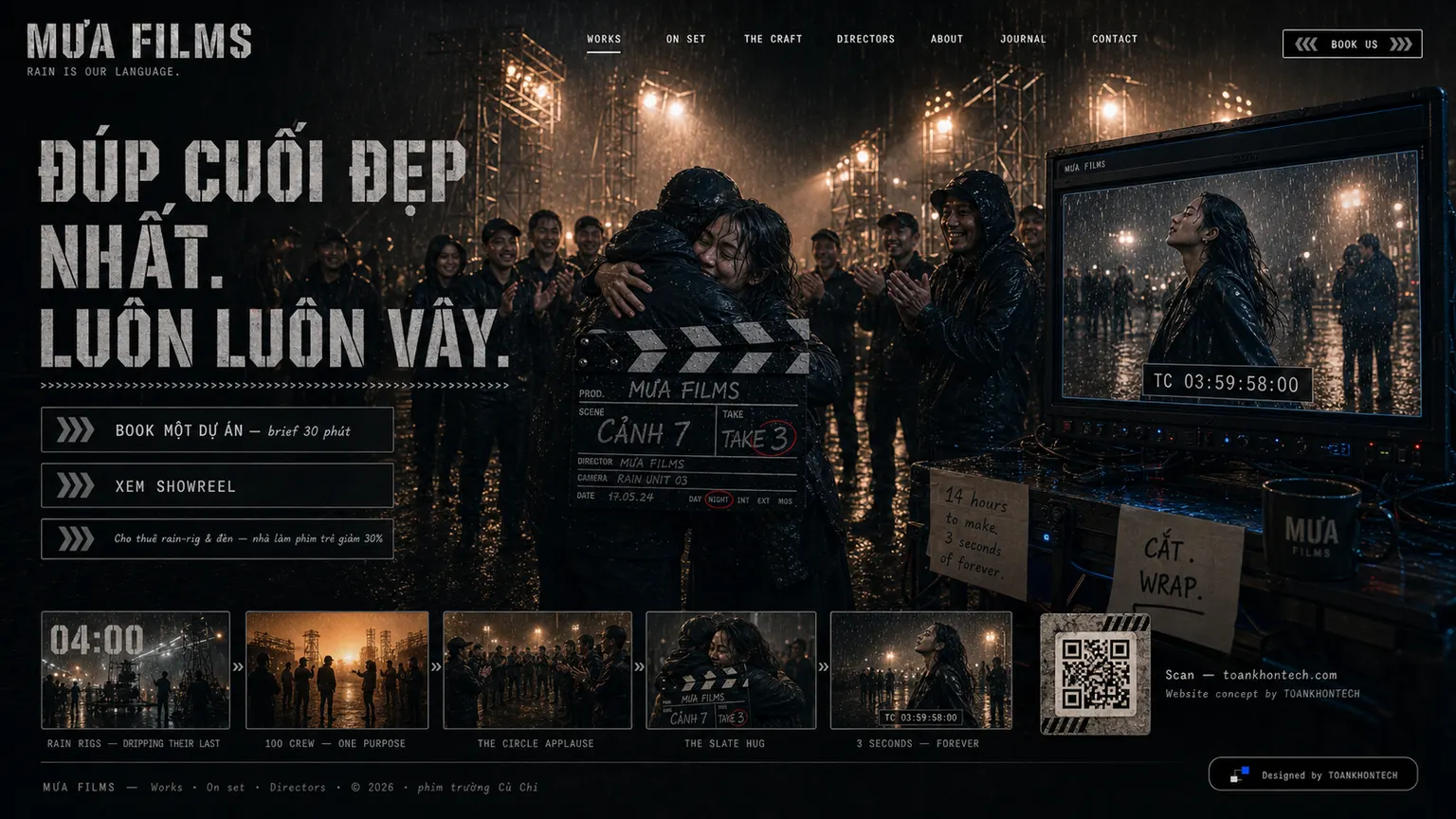 MƯA FILMS website concept artboard focused on closing invitation