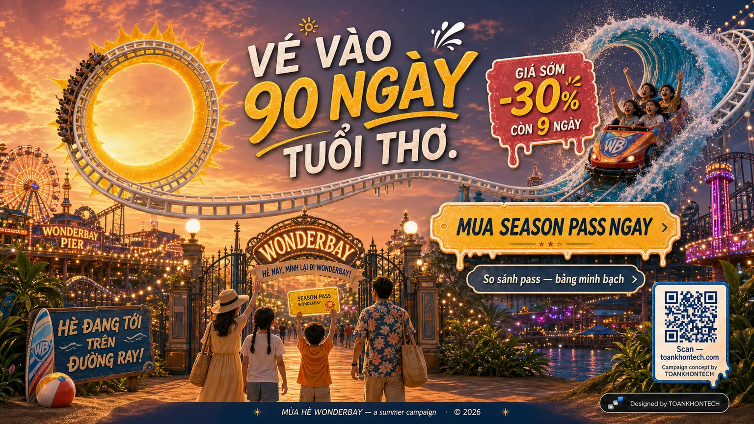 WONDERBAY · MÙA HÈ website concept artboard focused on closing invitation