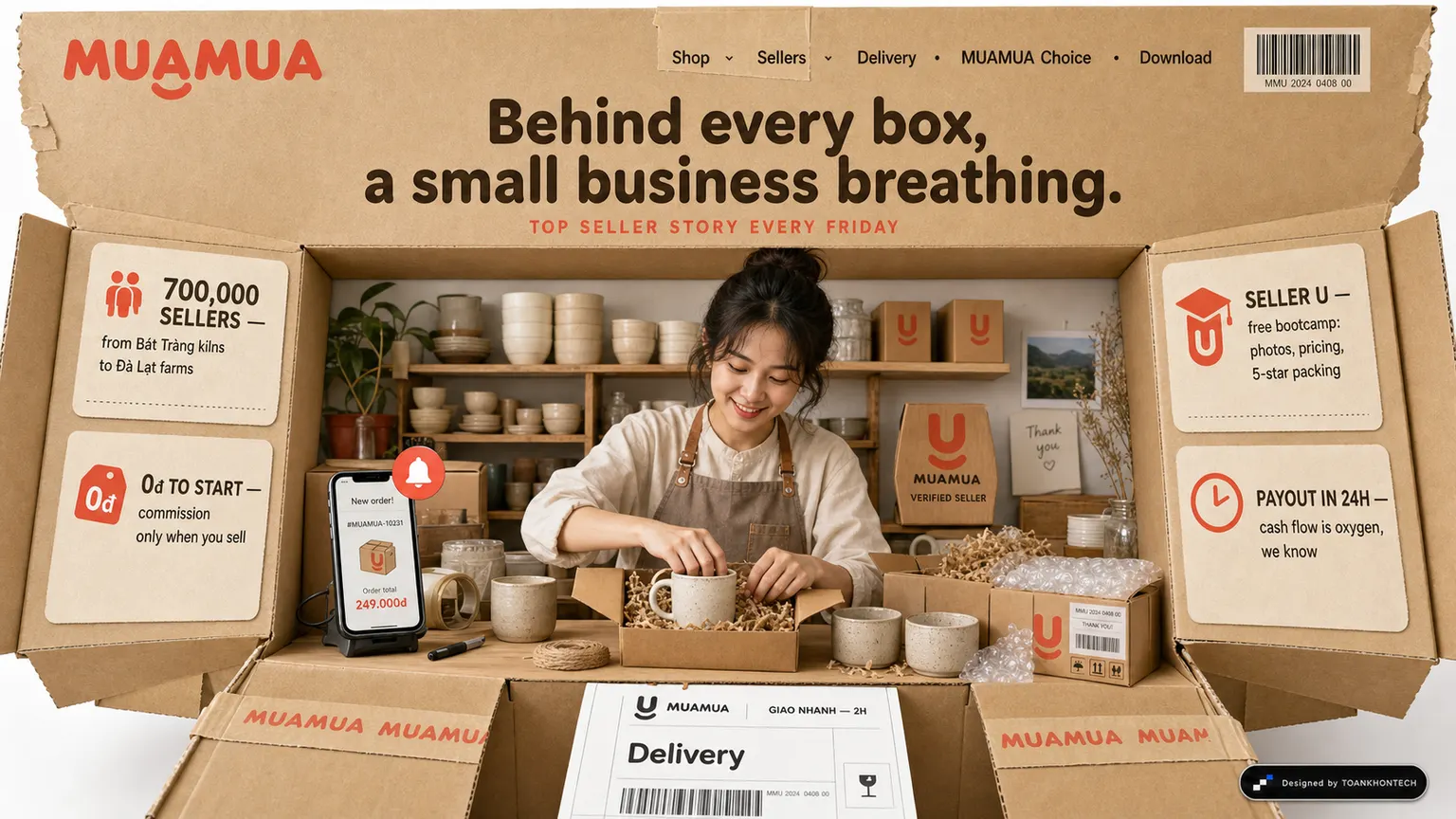 MUAMUA website concept artboard focused on sellers