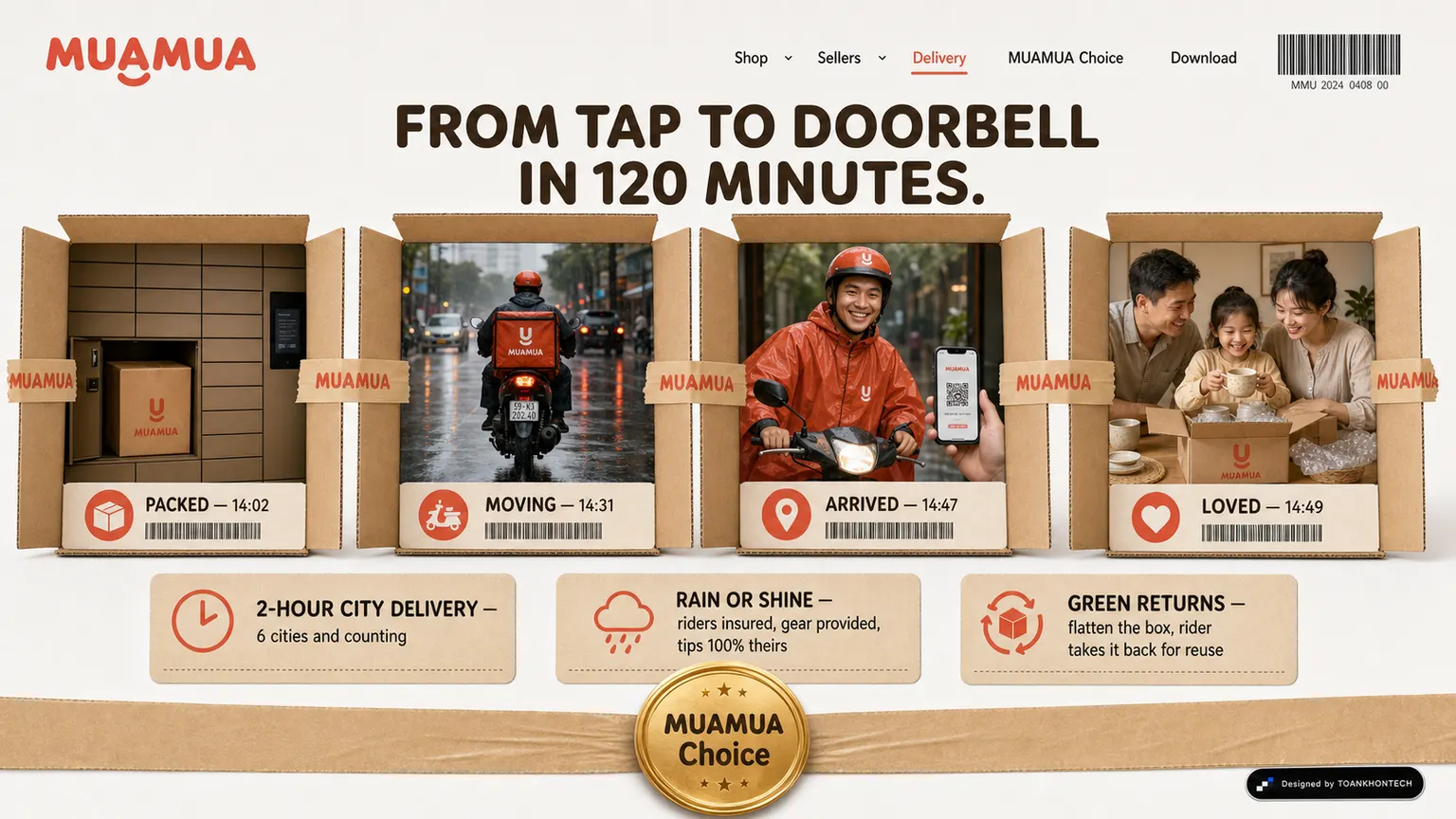 MUAMUA website concept artboard focused on delivery