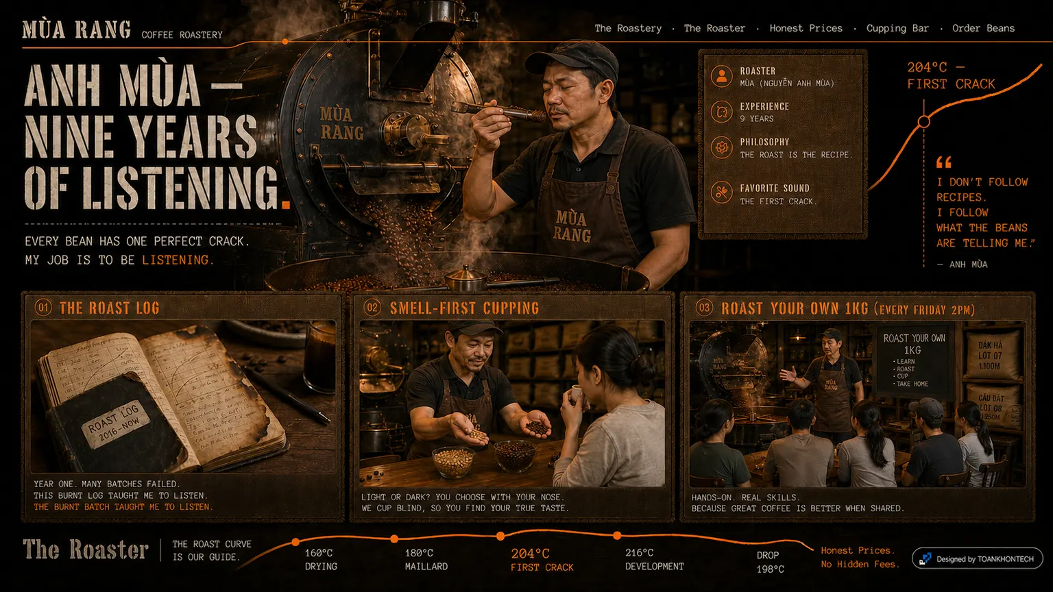 MÙA RANG COFFEE ROASTERY website concept artboard focused on story