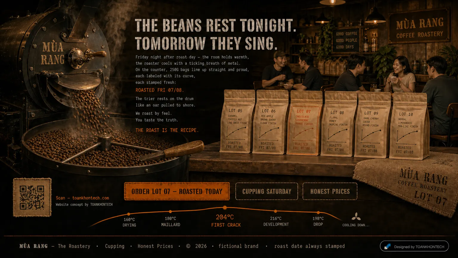 MÙA RANG COFFEE ROASTERY website concept artboard focused on closing invitation
