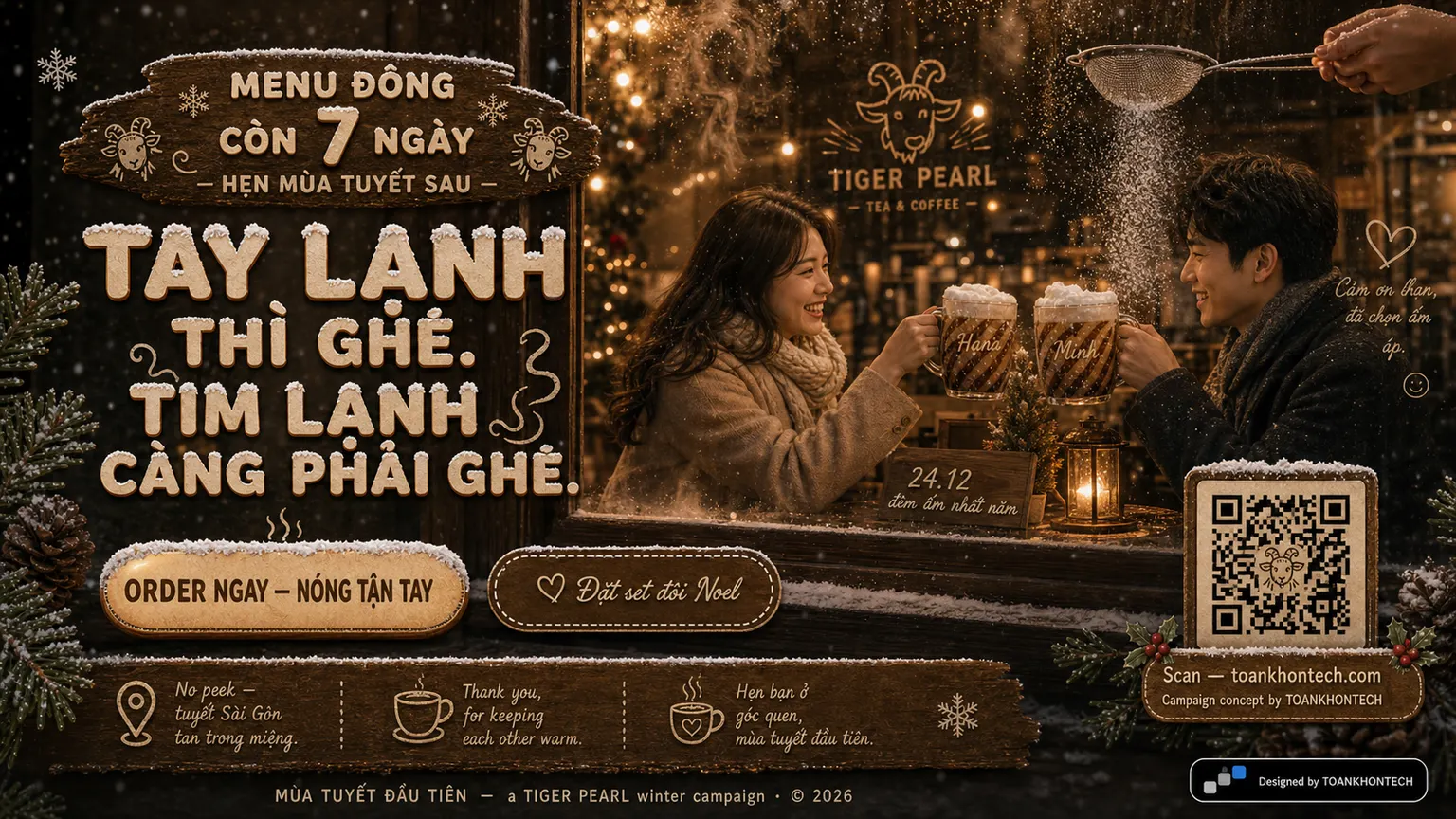 TIGER PEARL · WINTER website concept artboard focused on closing invitation