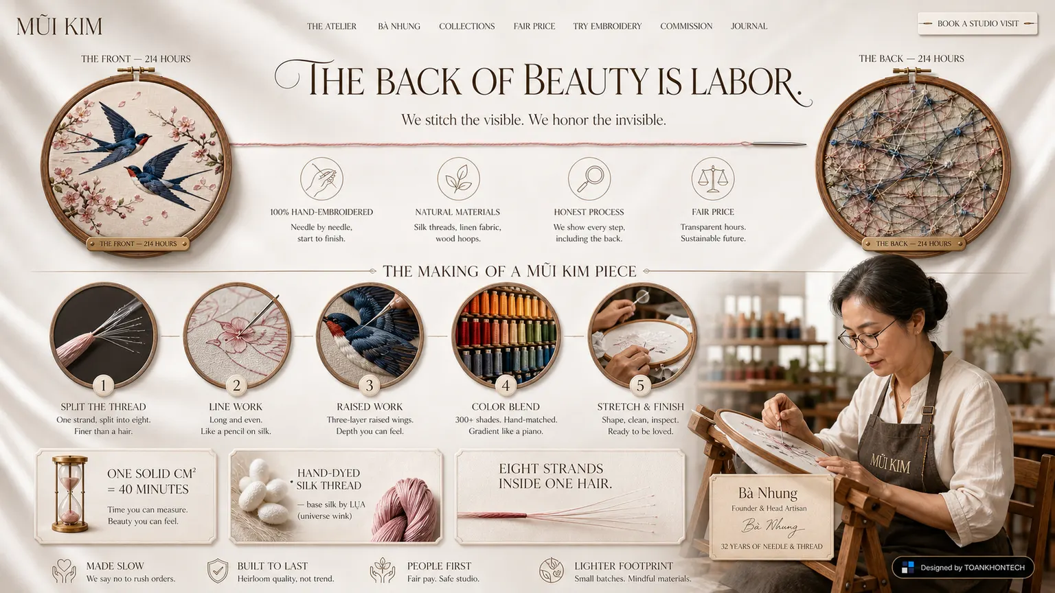 MŨI KIM website concept artboard focused on making process