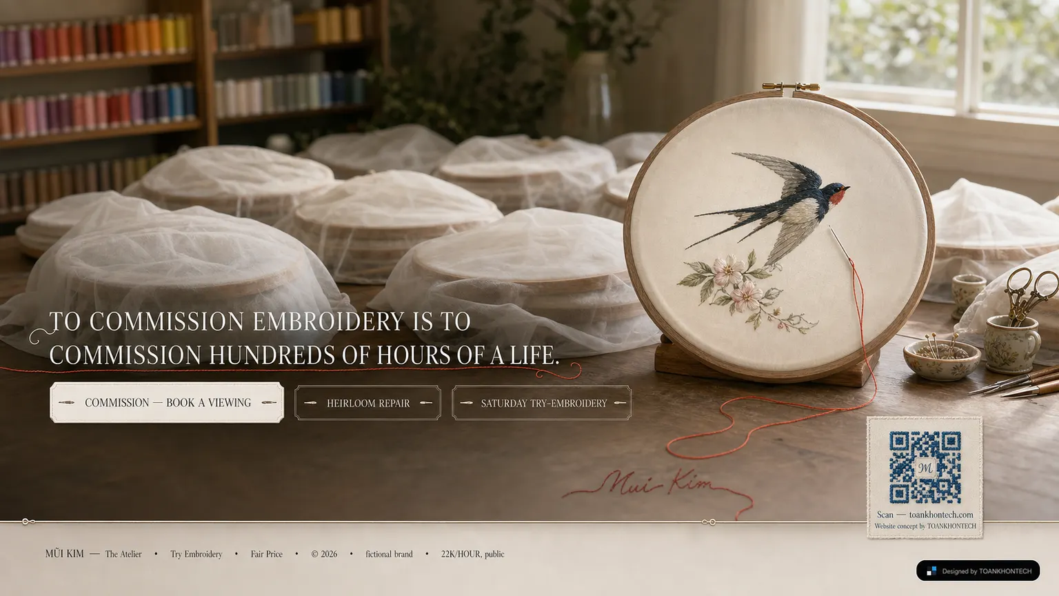 MŨI KIM website concept artboard focused on closing invitation