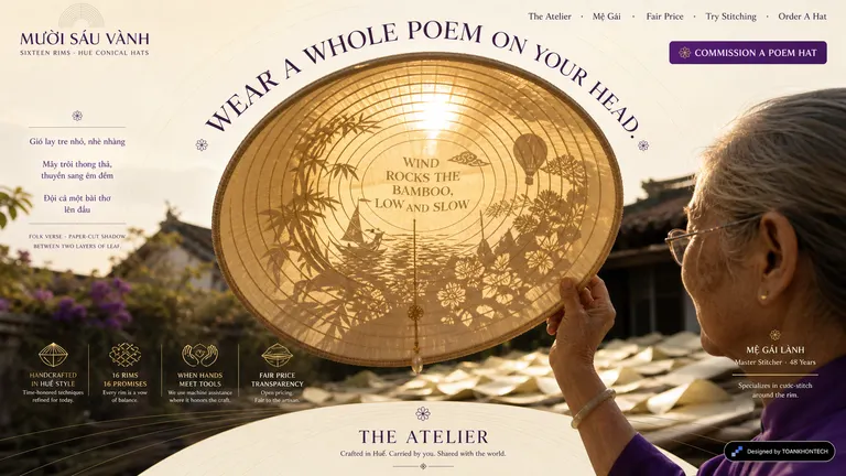 MƯỜI SÁU VÀNH — Wear a whole poem on your head.