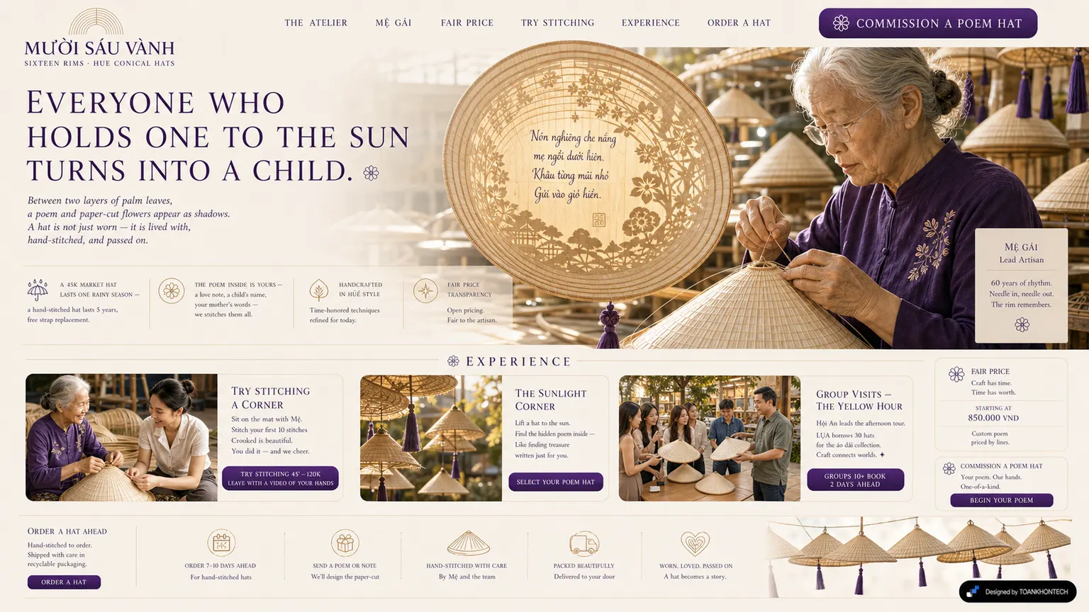 MƯỜI SÁU VÀNH website concept artboard focused on workshop learning