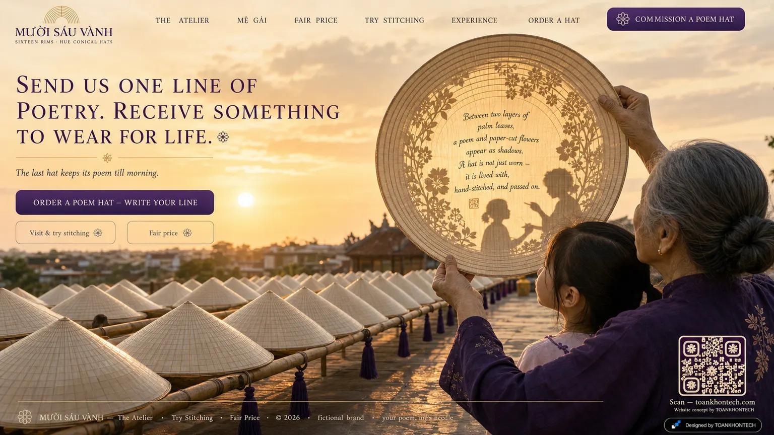 MƯỜI SÁU VÀNH website concept artboard focused on closing invitation