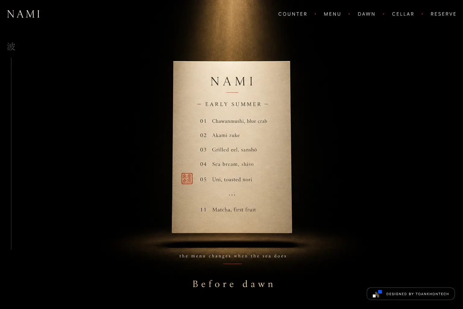 NAMI website concept artboard focused on menu
