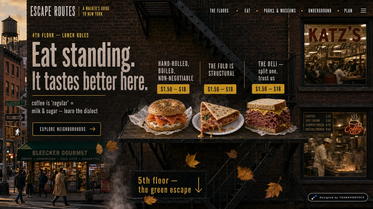 ESCAPE ROUTES website concept artboard focused on eat