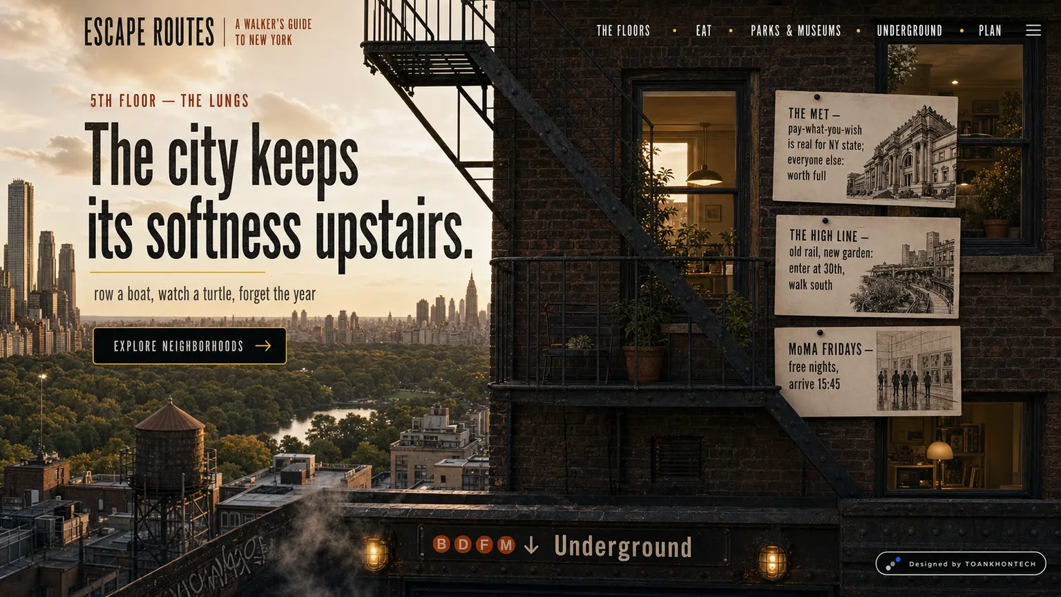 ESCAPE ROUTES website concept artboard focused on parks