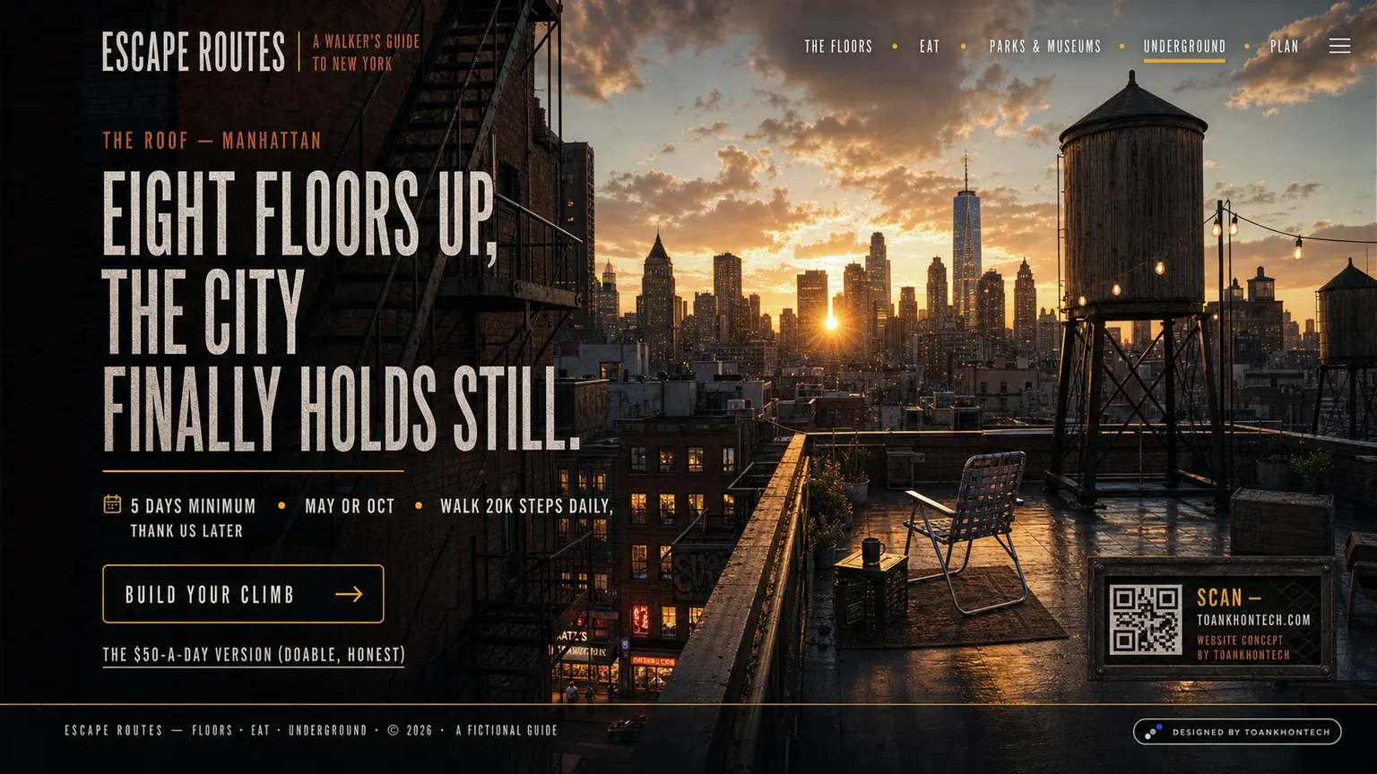 ESCAPE ROUTES website concept artboard focused on closing invitation