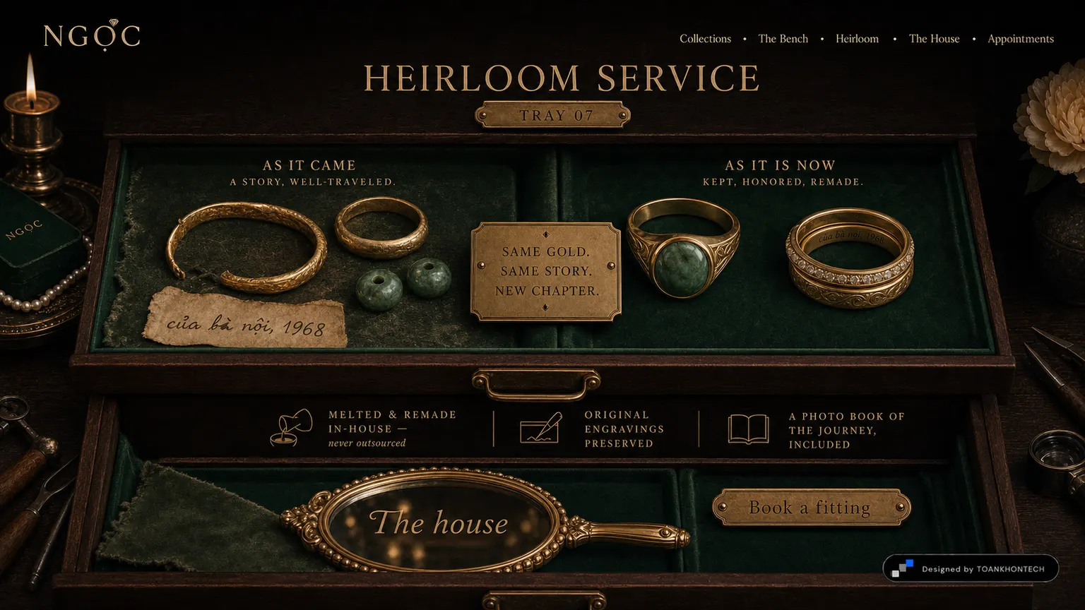 NGỌC website concept artboard focused on heirloom