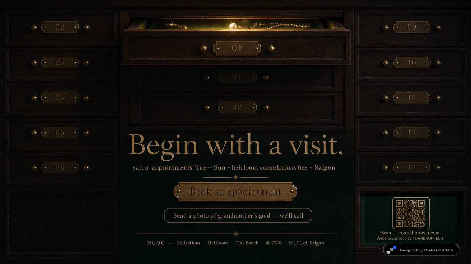 NGỌC website concept artboard focused on closing invitation