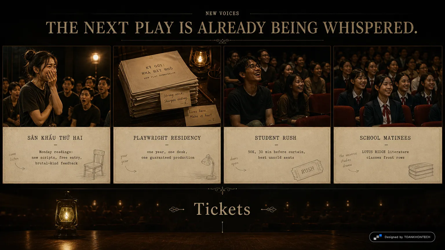 NHÀ HÁT NHỎ website concept artboard focused on newvoices
