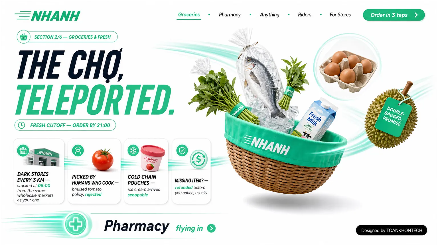 NHANH website concept artboard focused on groceries