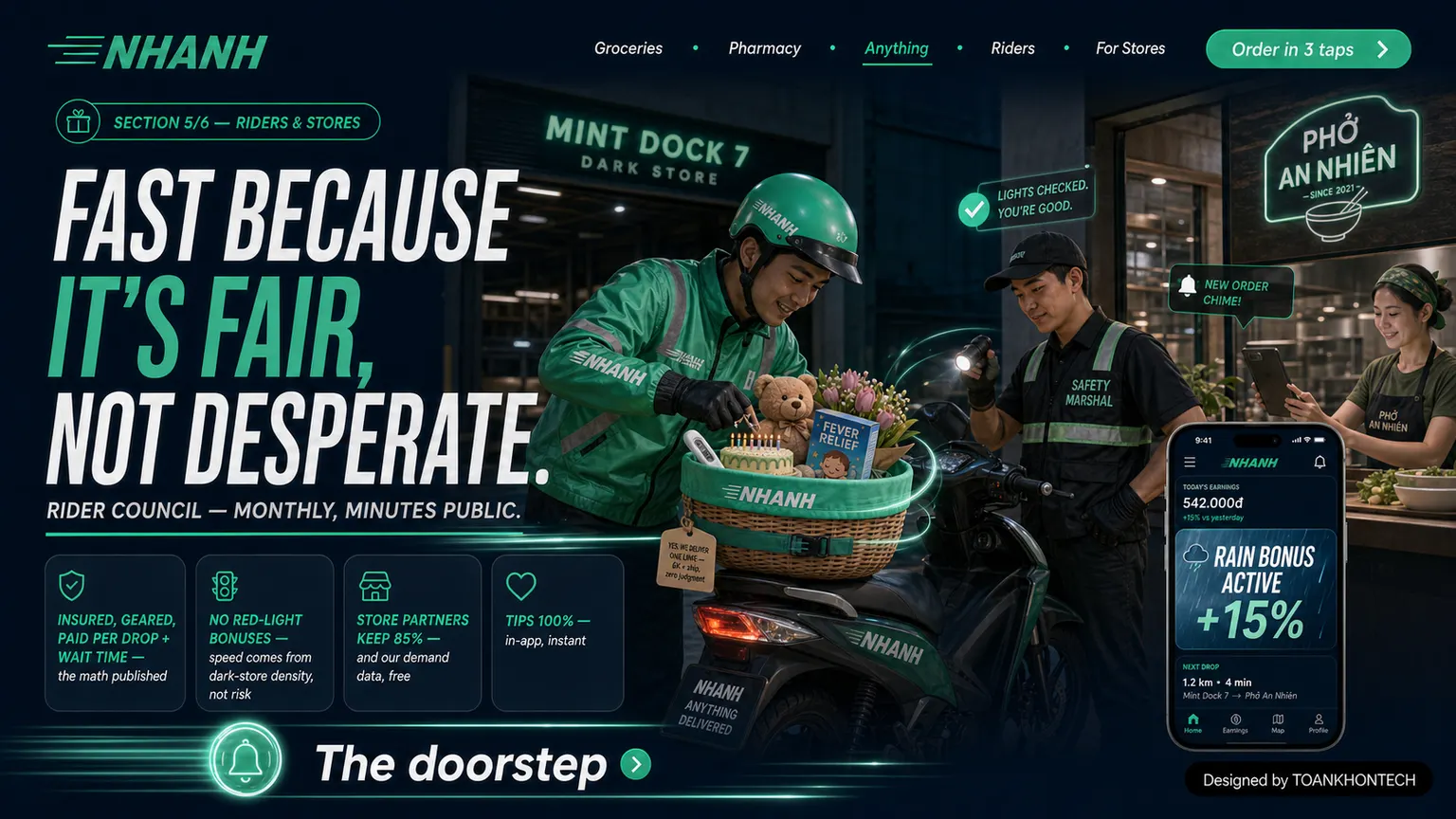NHANH website concept artboard focused on riders