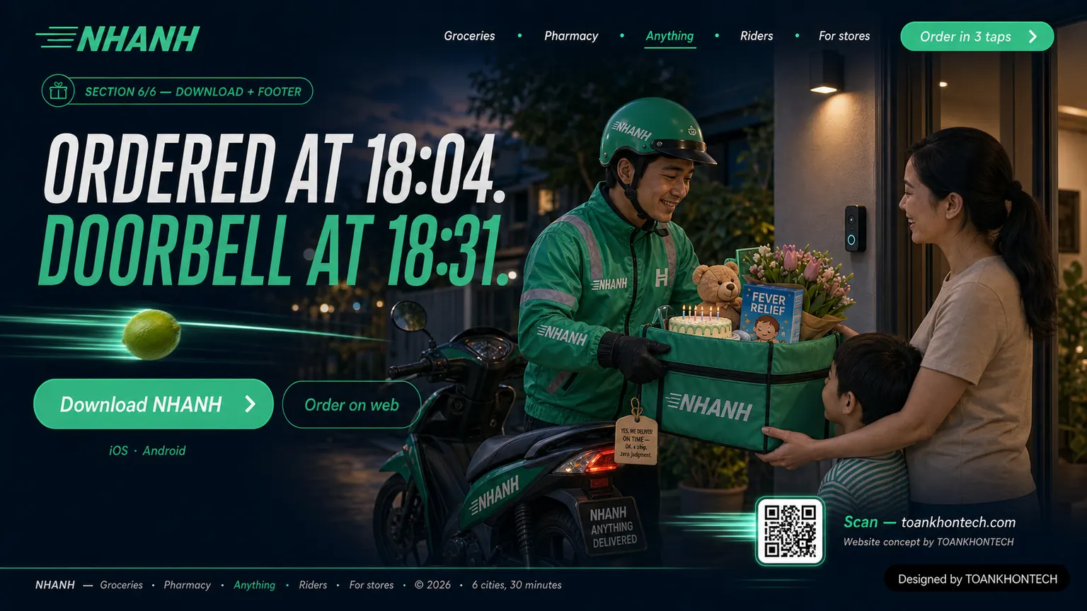 NHANH website concept artboard focused on closing invitation