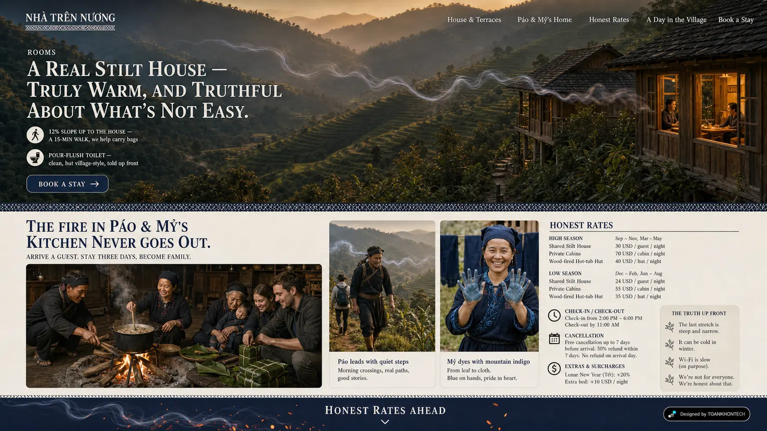 NHÀ TRÊN NƯƠNG website concept artboard focused on hosting practice