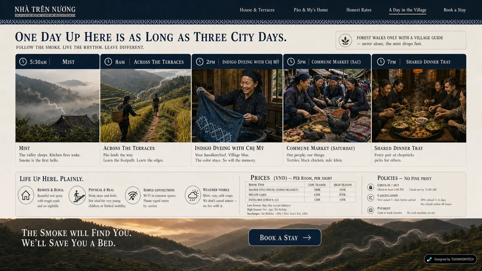 NHÀ TRÊN NƯƠNG website concept artboard focused on local context